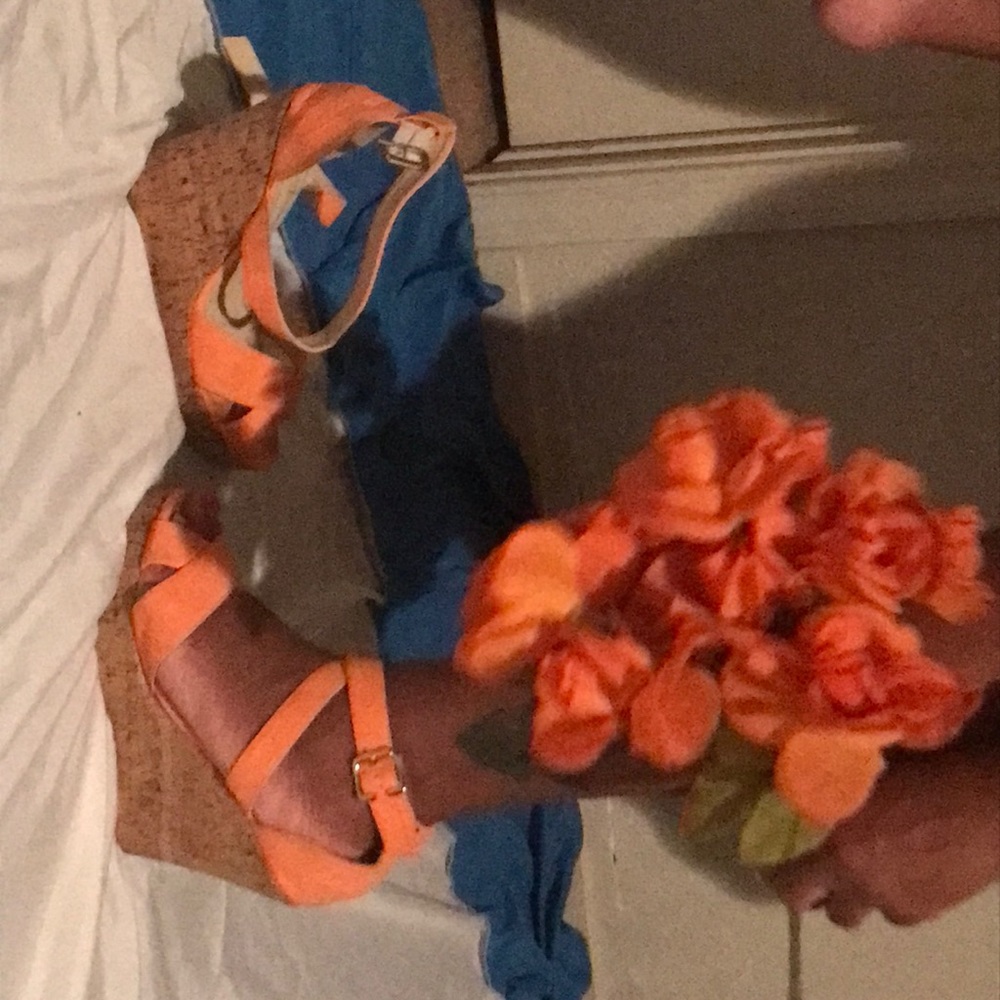 Cork Wedge, Coral Wrap around leg strap Summer Fun